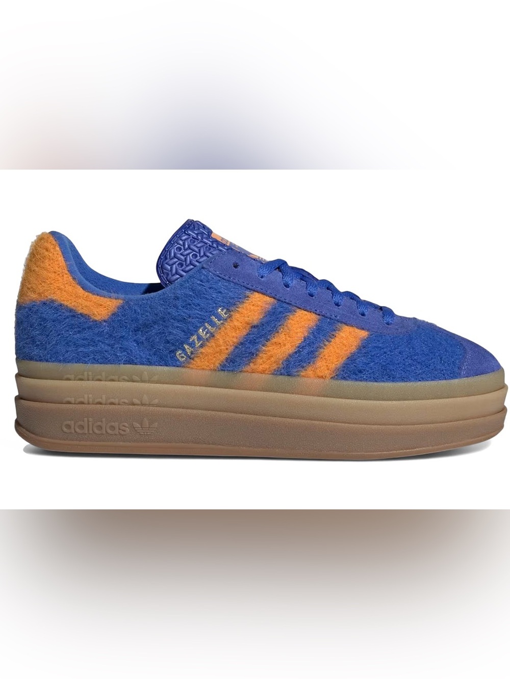 New RARE Adidas Gazelle Bold sneakers in a bright blue and orange colorway 9.5